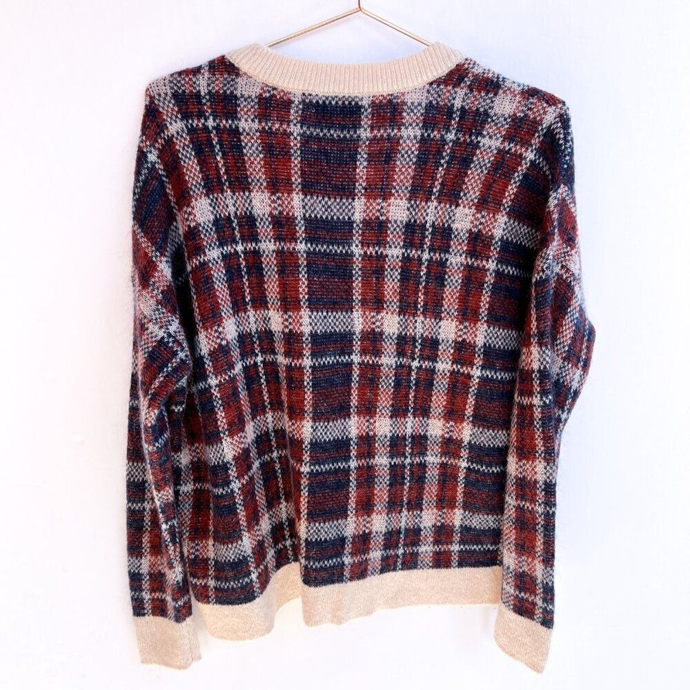 Banana Republic Orange Blue Plaid V Neck Wool Mohair Sweater Small - Picture 7 of 9